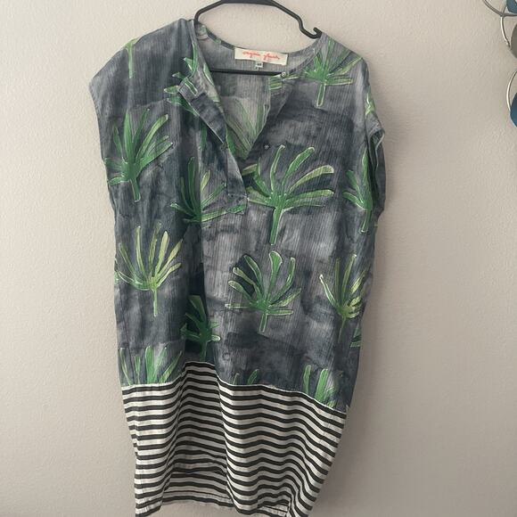 Virginia Johnson Dress Womens Size SMALL PETITE Blue Green Striped Cotton - Picture 4 of 7